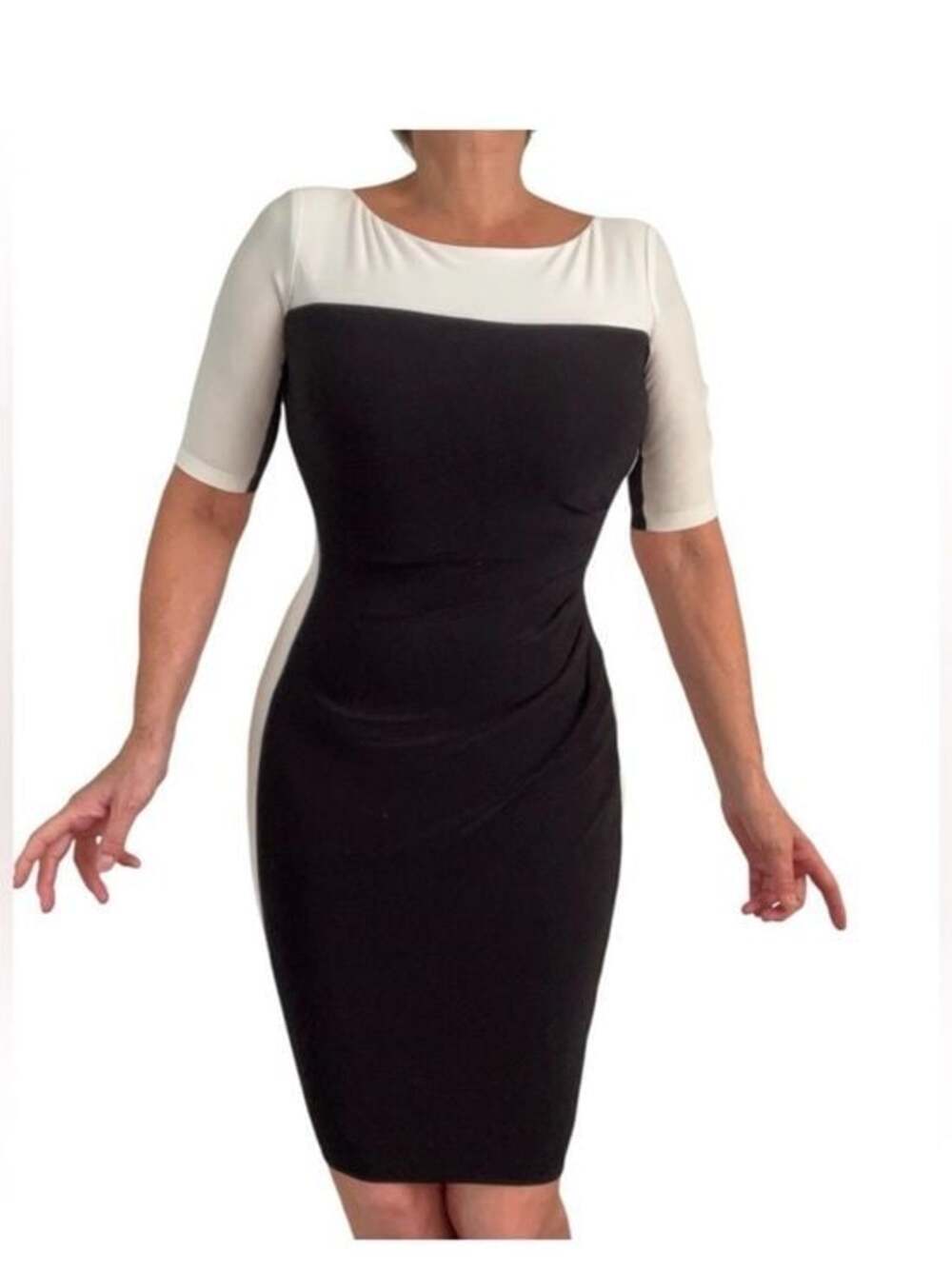 Lauren Ralph Lauren Black and White Colorblock Midi Dress SZ 10